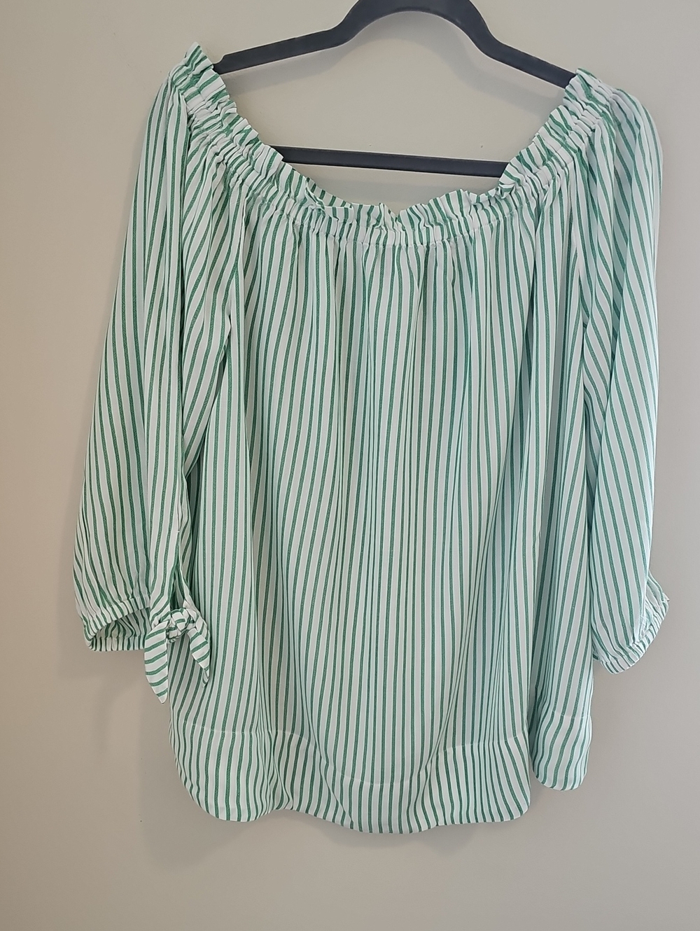Chico's Mint and White Striped Off-Shoulder Blouse Size 3(XL)